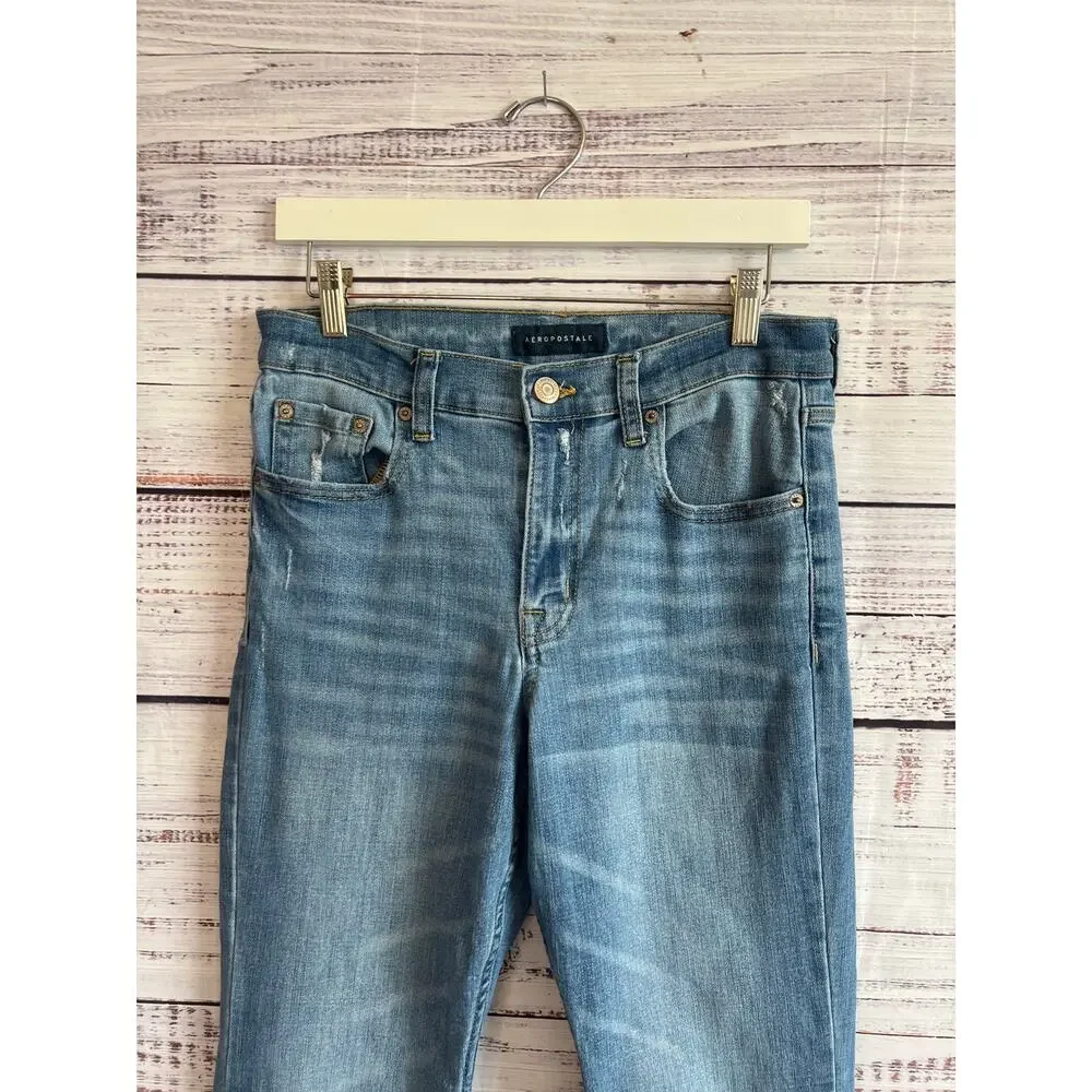 AREOPOSTALE HIGH RISE FLARE LEG JEANS MEDIUM LIGHT BLUE SIZE 8